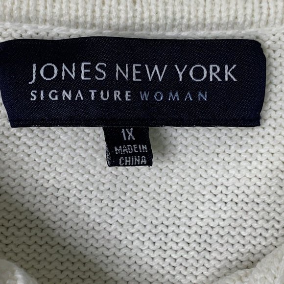 Jones New York Pull Over Bulk Knit Sweater 1/4 Button Collar Women 1X White - Picture 4 of 12